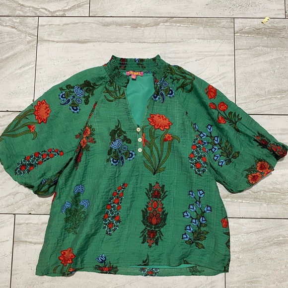 THML Green Floral Blouse with Red Accents - Picture 4 of 8